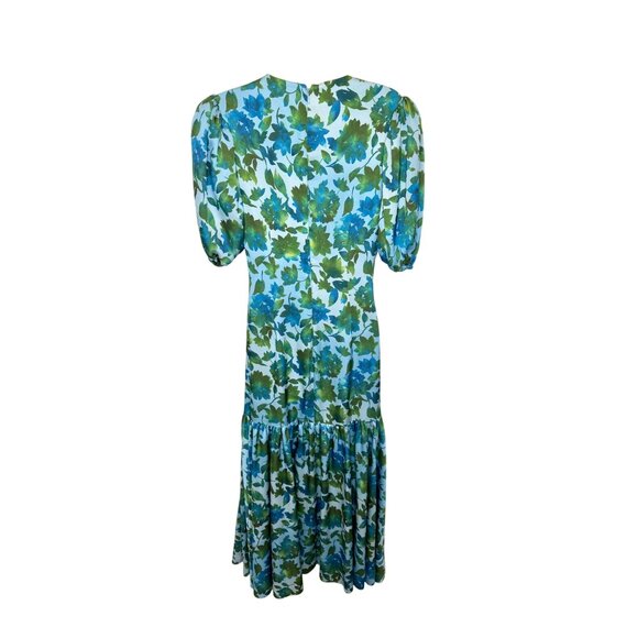 AMUR Blue Green Floral Ruched Asymmetrical Midi Dress - Size 4 - Picture 5 of 10